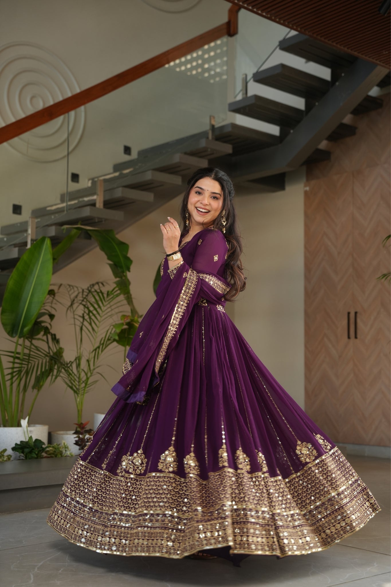 Elegance Rich Sequins Embroidered Work Designer Wedding Gown