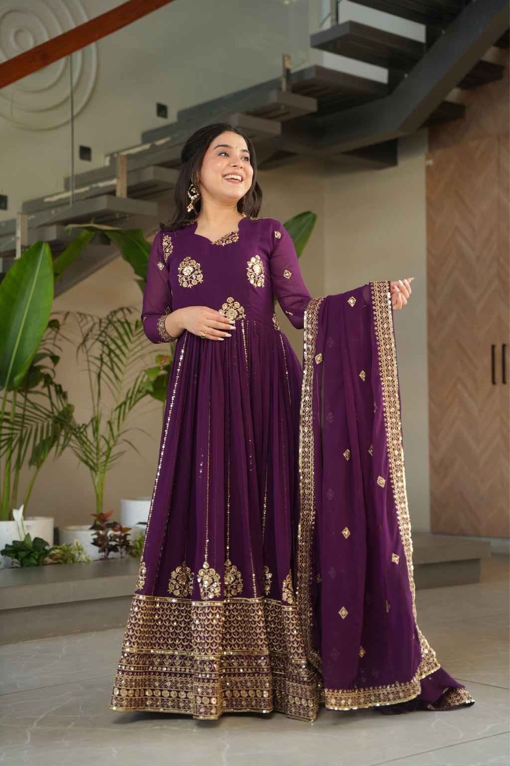 Elegance Rich Sequins Embroidered Work Designer Wedding Gown