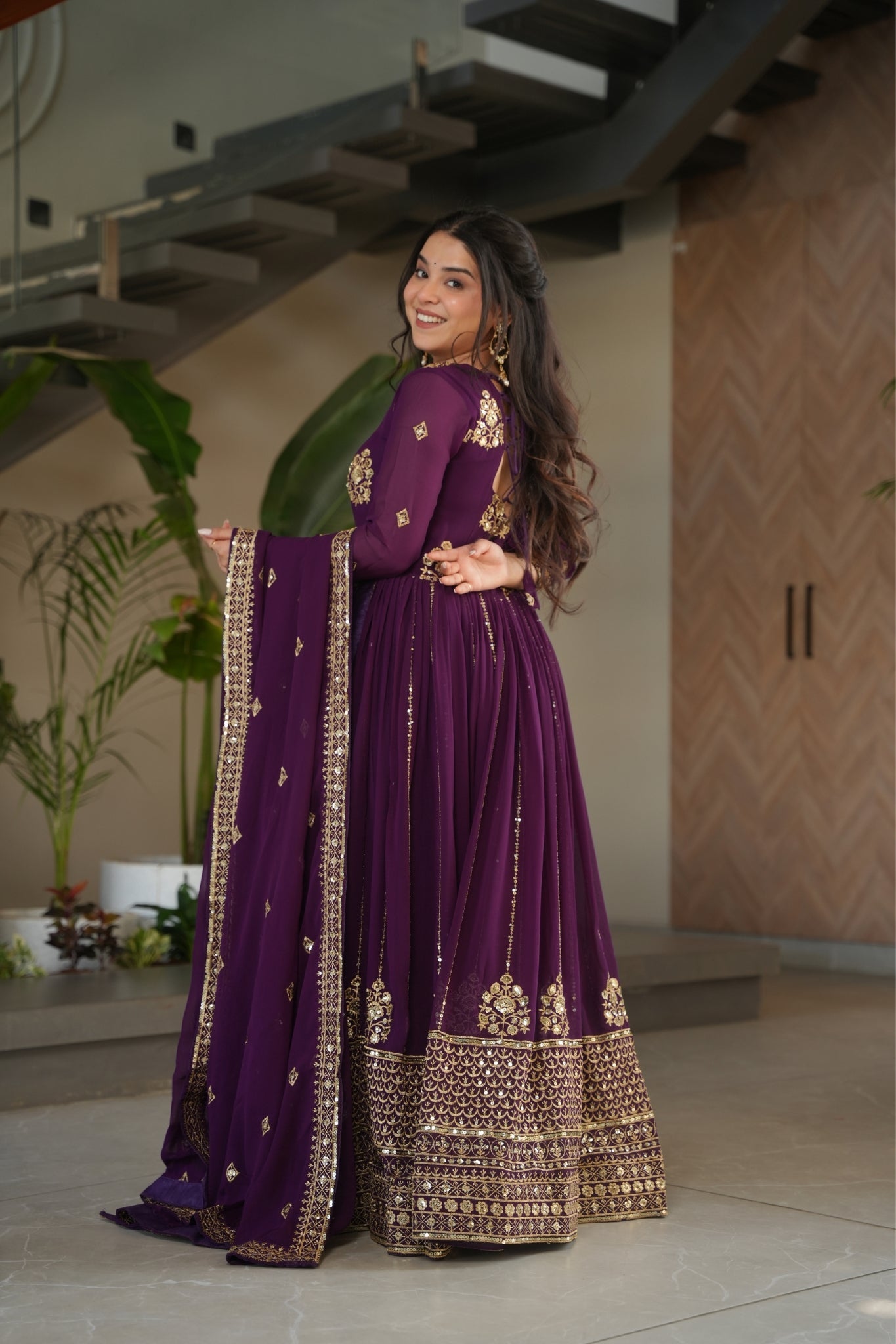 Elegance Rich Sequins Embroidered Work Designer Wedding Gown