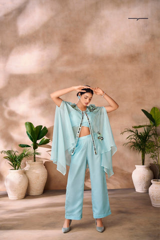 Aqua Blue Elegance Organza Co-Ord Set