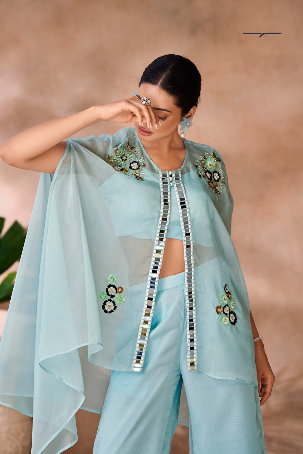 Aqua Blue Elegance Organza Co-Ord Set