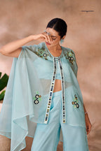 Aqua Blue Elegance Organza Co-Ord Set