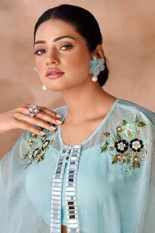 Aqua Blue Elegance Organza Co-Ord Set