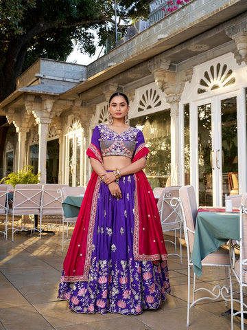 Classic Elegance in Vichitra Silk Lehenga Choli Set With Dupatta