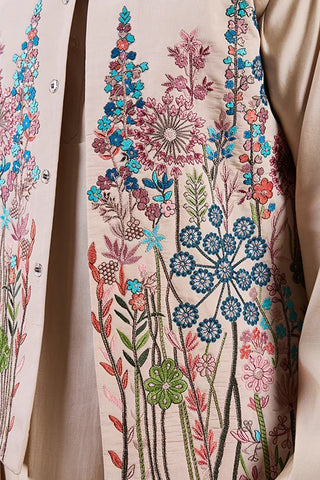 Elegant Fashionable Beige Koti Kurta Set for Mens Wear