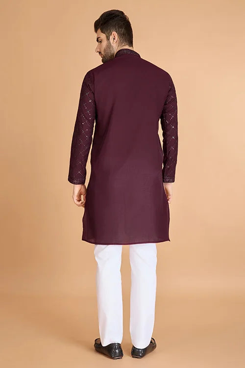 Maroon Stylish Sequence Embroidered Best Kurta for Men