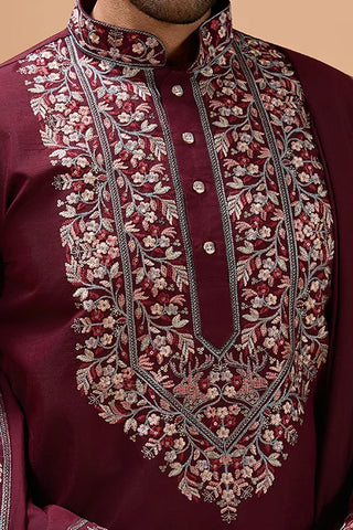 Latest Signature Maroon Kurta and Dupatta for Mens Wear