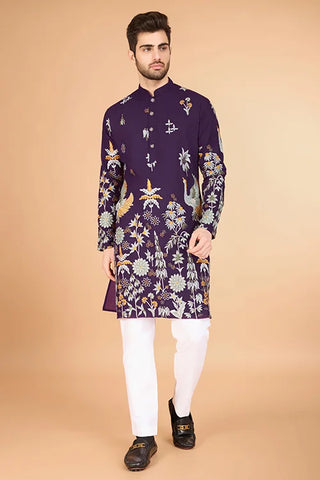 Designer Purple Kurta for Men in Viscose Rayon