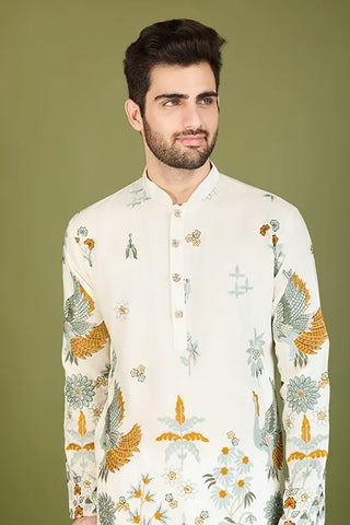 White Viscose Rayon Designer Kurta for Men