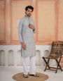 Elegant Grey Soft Cotton Val-Moti Butta Work Kurta Set