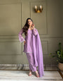 Elegant Lavender Crunchy Silk Siroski Work Women's Suit Set