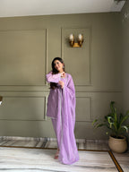Elegant Lavender Crunchy Silk Siroski Work Women's Suit Set
