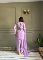 Elegant Lavender Crunchy Silk Siroski Work Women's Suit Set

