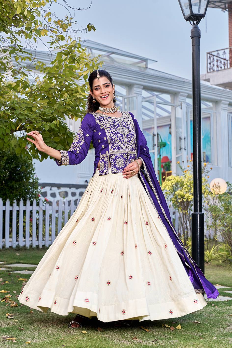 Elegant Tissue Silk Lehenga with Embroidered Kurti & Dupatta Set
