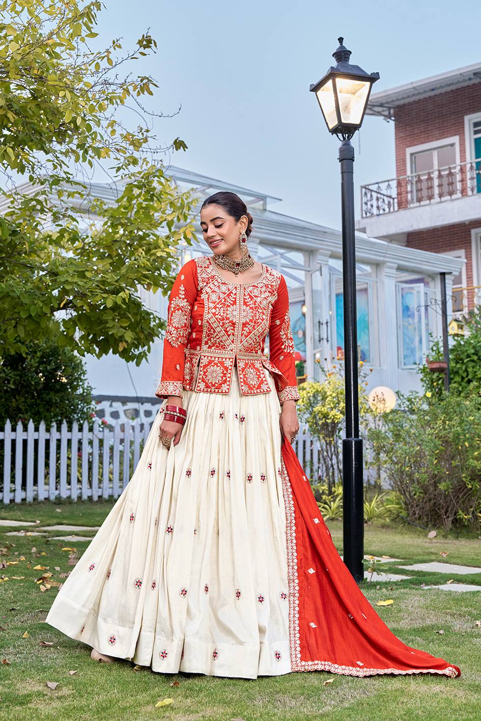 Elegant Tissue Silk Lehenga with Embroidered Kurti & Dupatta Set
