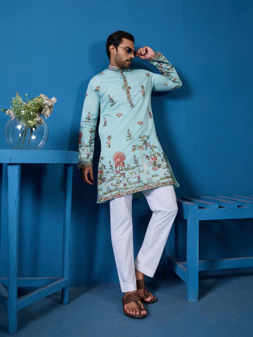 Wedding Celebration Elegant Sky Kurta for Mens Wear