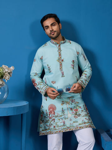 Wedding Celebration Elegant Sky Kurta for Mens Wear