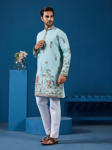 Wedding Celebration Elegant Sky Kurta for Mens Wear