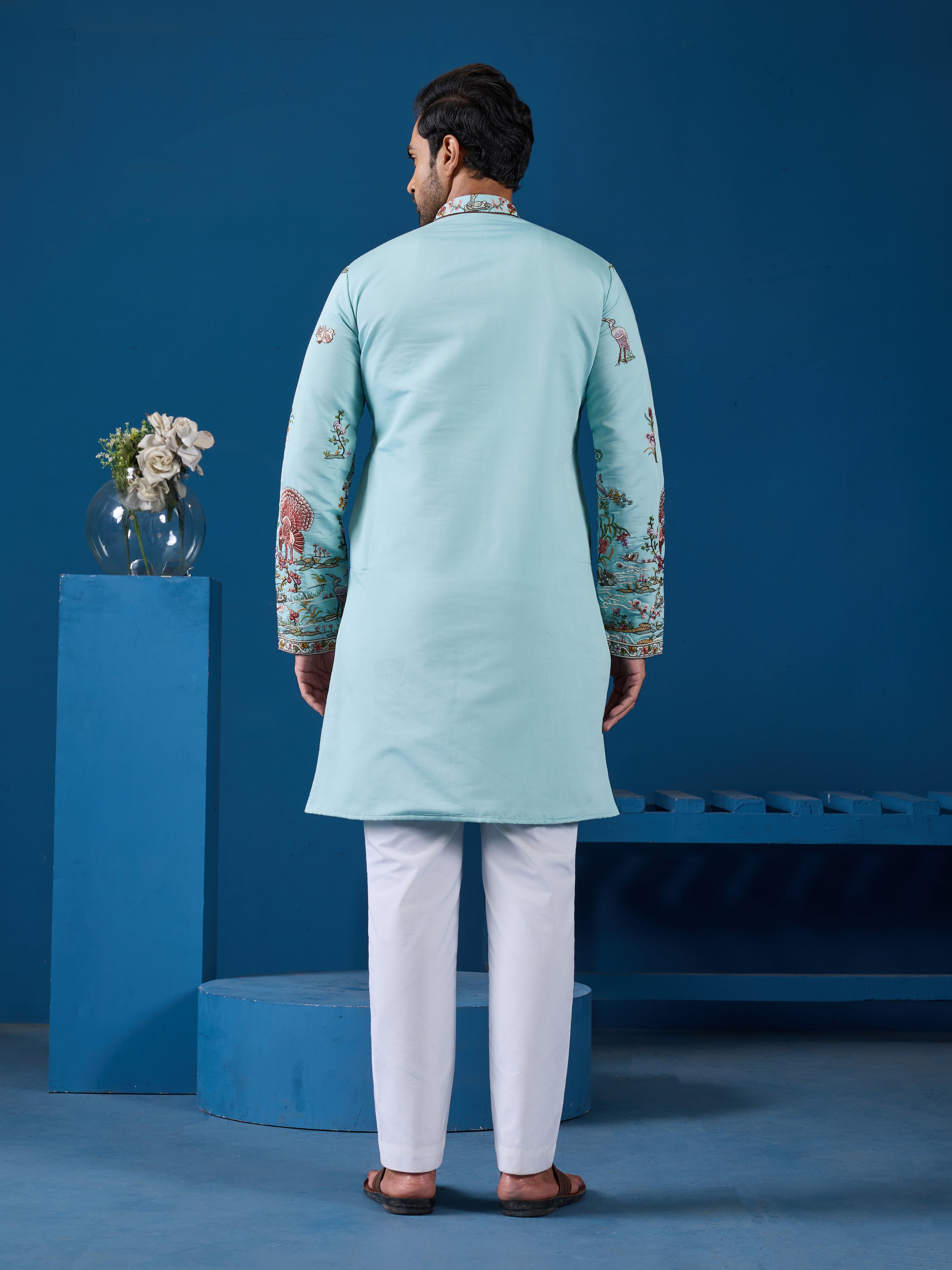 Wedding Celebration Elegant Sky Kurta for Mens Wear
