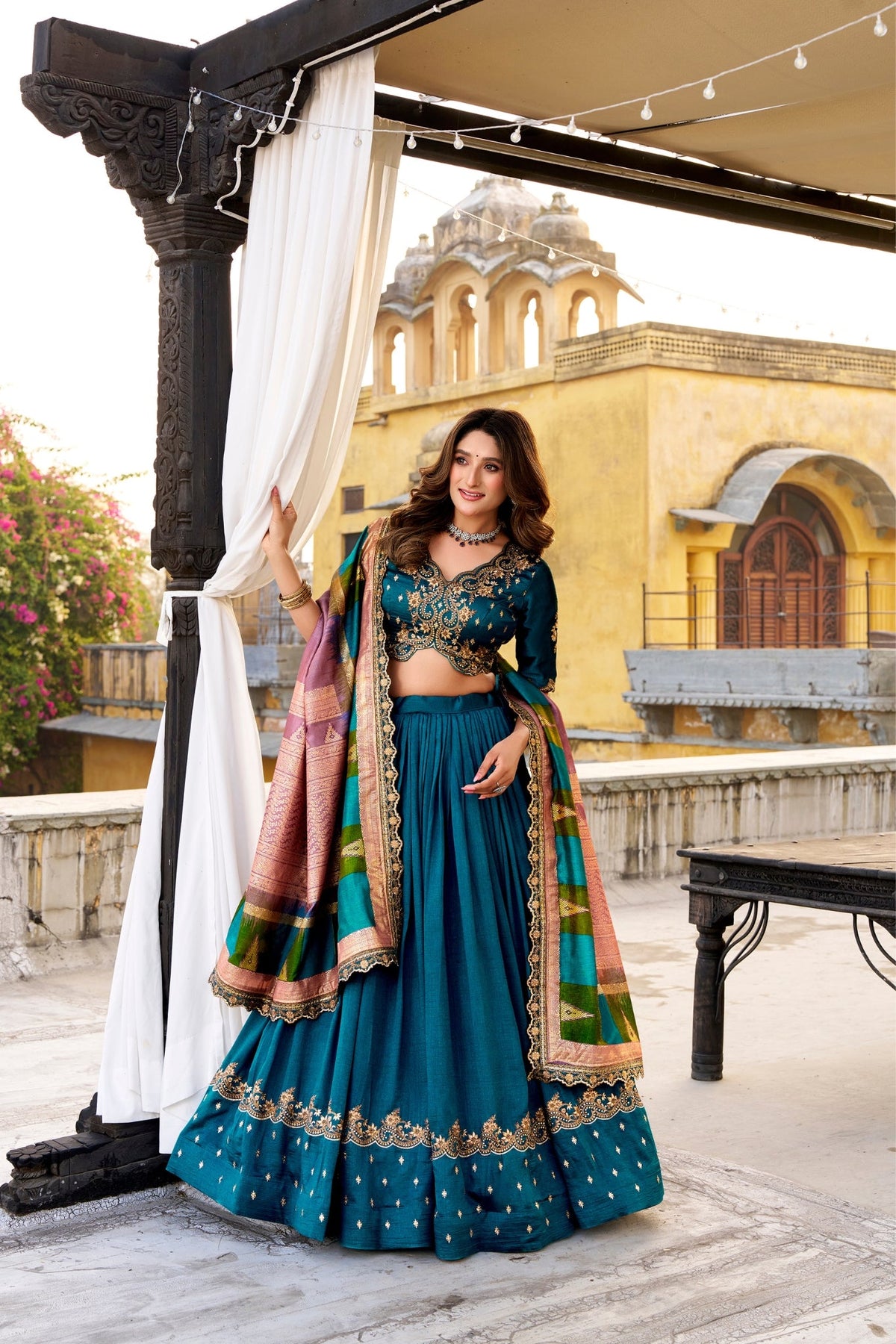 Elegant Vichitra Silk Embroidery Lehenga Choli
