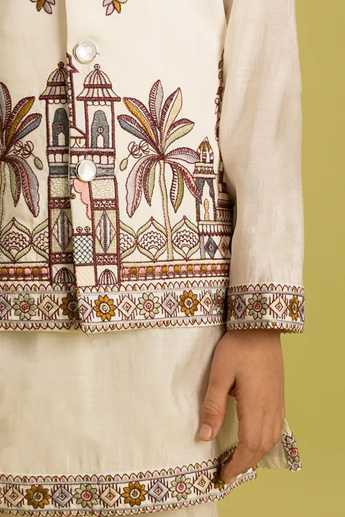 Elegant White Koti Kurta Set for Boys 6 to 12 Year