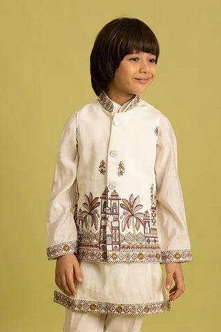 Elegant White Koti Kurta Set for Boys 6 to 12 Year