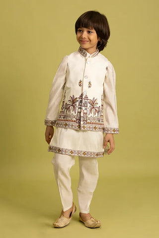 Elegant White Koti Kurta Set for Boys 6 to 12 Year