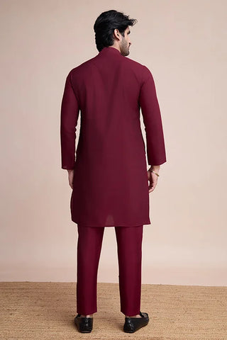 Traditional Embroidered Maroon Silk Kurta for Men