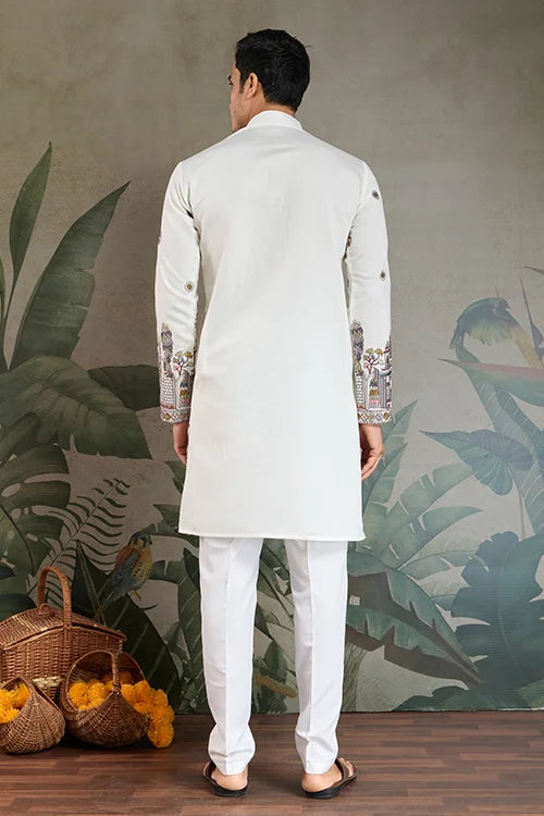 Wedding Special White Color Kurta and Dupatta for Men