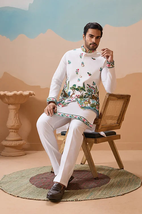Vantara Style Premium White Mens Wear Koti Kurta Collection