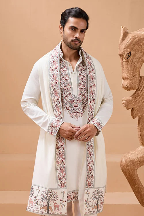 Vibrant Look White Kurta Dupatta Set for Mens Wear