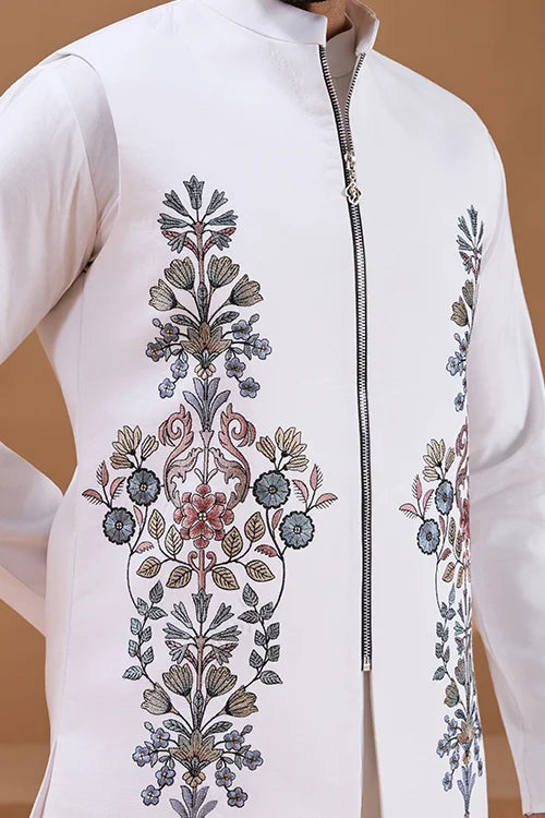 Wedding Special White Color Koti Kurta Set for Mens Wear