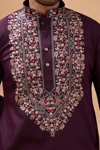 Ethnic Look Purple Kurta with Dupatta Mens Wear Special