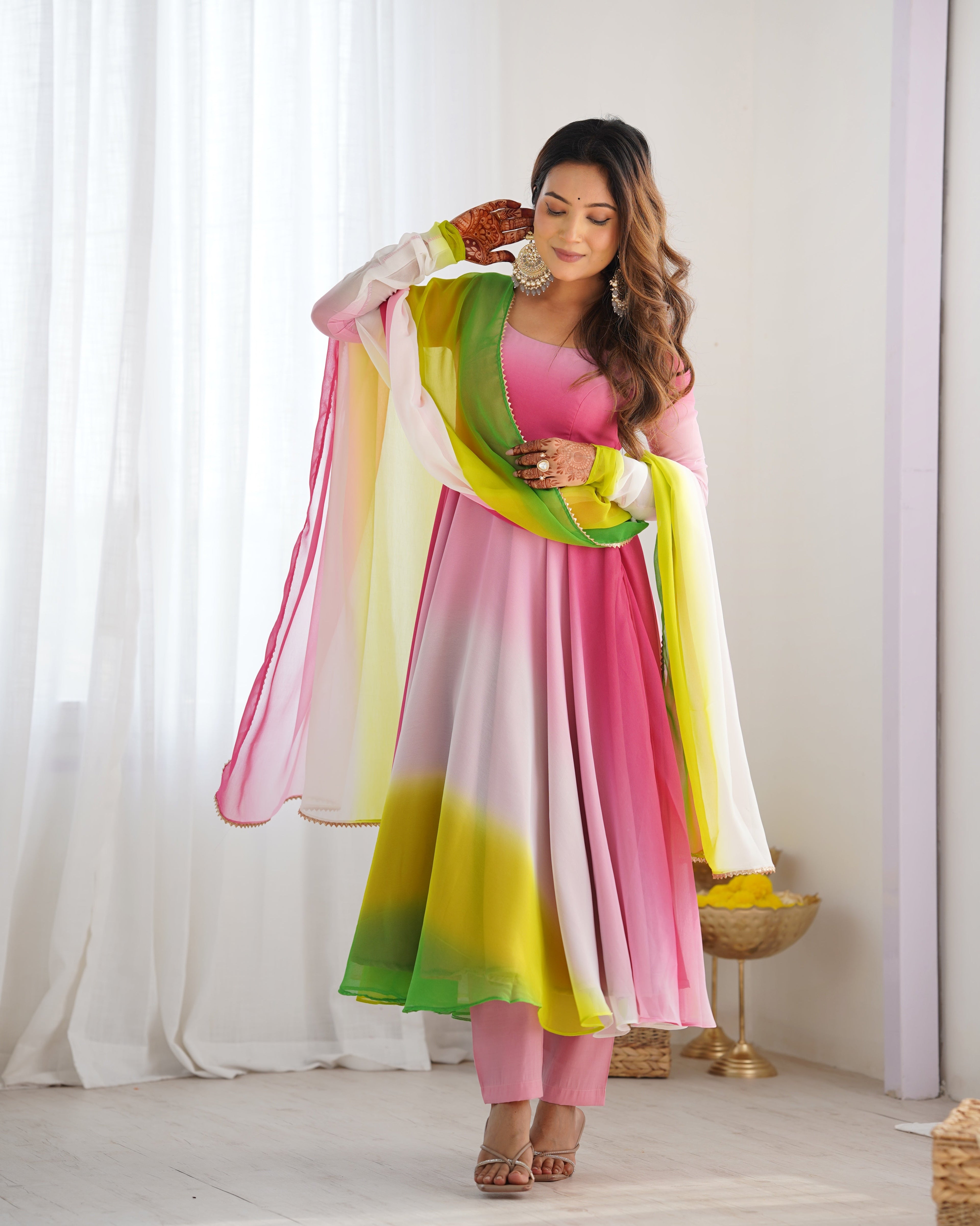 Blushing Beauty in Ethnic Style Black And Pink Soft Fox Georgette Anarkali Suit