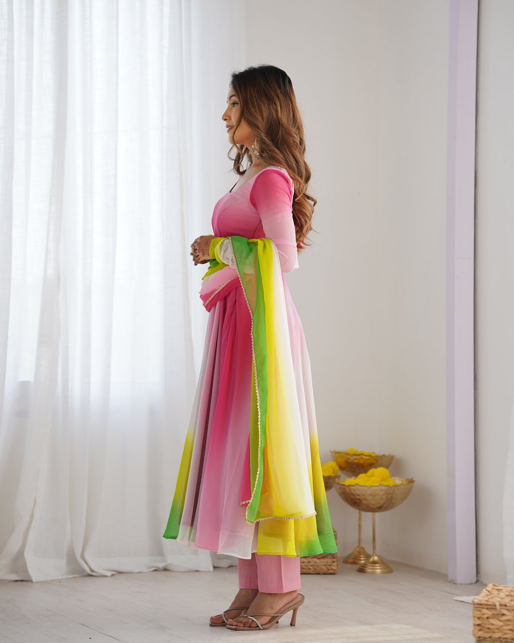 Blushing Beauty in Ethnic Style Black And Pink Soft Fox Georgette Anarkali Suit
