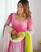 Blushing Beauty in Ethnic Style Black And Pink Soft Fox Georgette Anarkali Suit