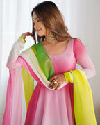 Blushing Beauty in Ethnic Style Black And Pink Soft Fox Georgette Anarkali Suit