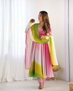 Blushing Beauty in Ethnic Style Black And Pink Soft Fox Georgette Anarkali Suit