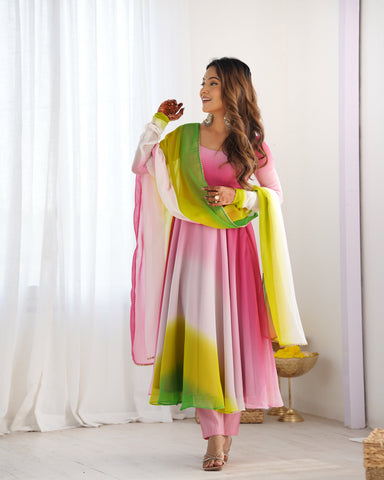 Blushing Beauty in Ethnic Style Black And Pink Soft Fox Georgette Anarkali Suit