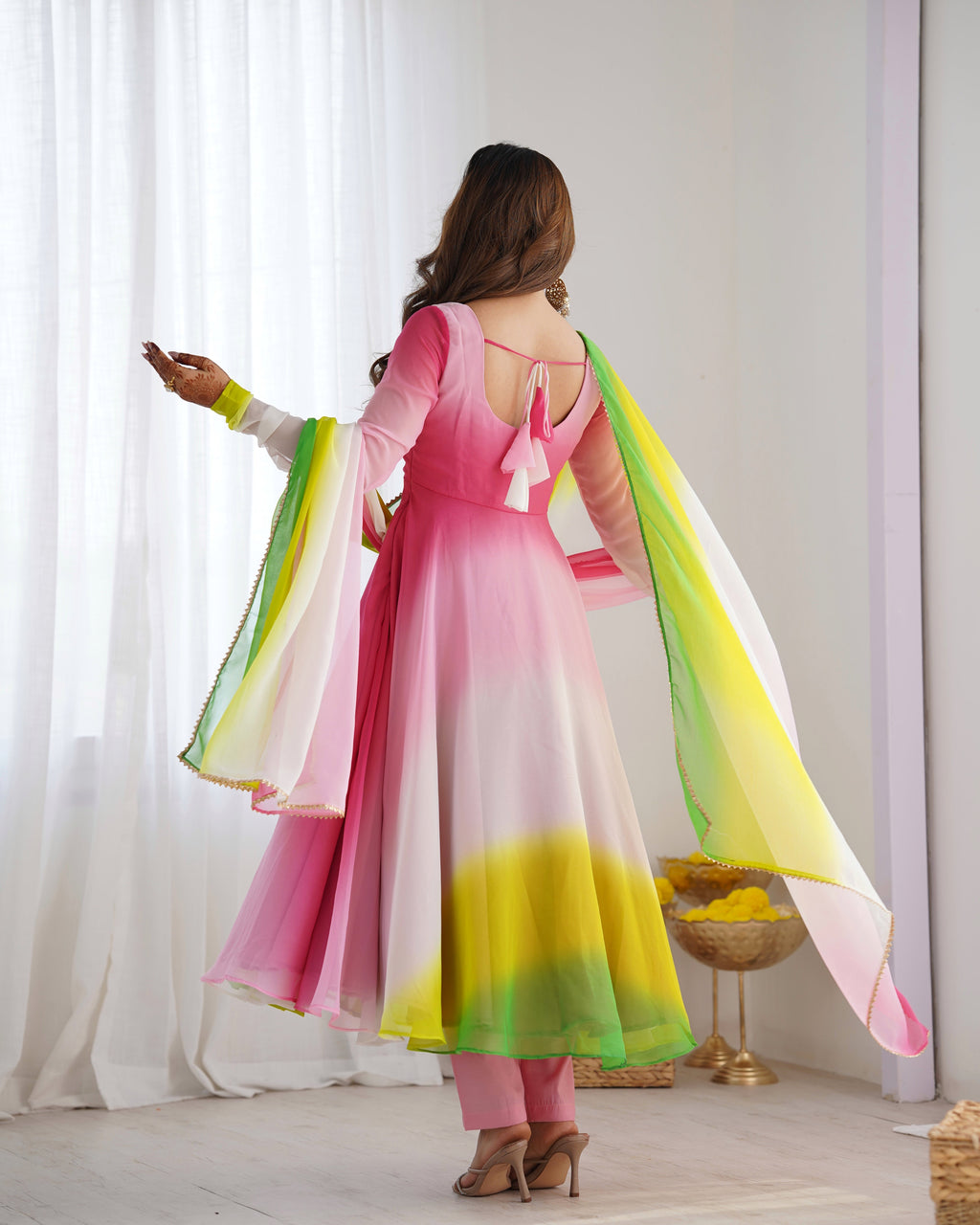 Blushing Beauty in Ethnic Style Black And Pink Soft Fox Georgette Anarkali Suit