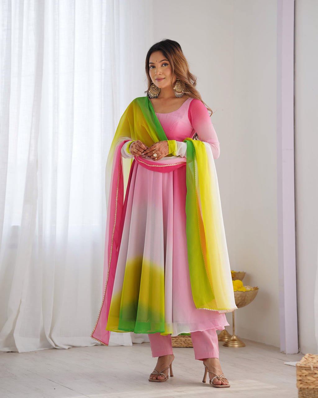 Blushing Beauty in Ethnic Style Black And Pink Soft Fox Georgette Anarkali Suit