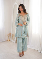 Trendy Ethnic Kurti Pant Set with Real Mirror c & Batwa