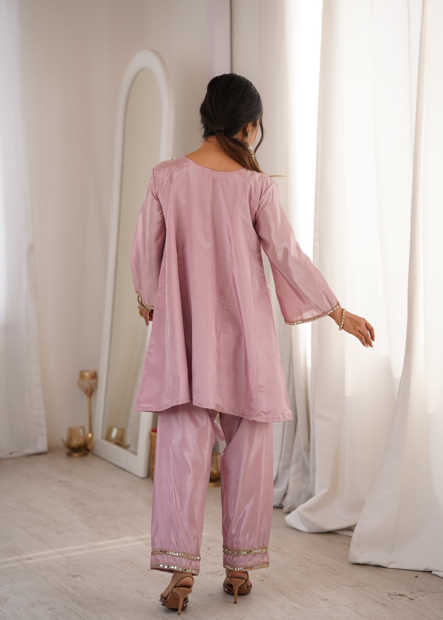 Trendy Ethnic Kurti Pant Set with Real Mirror c & Batwa
