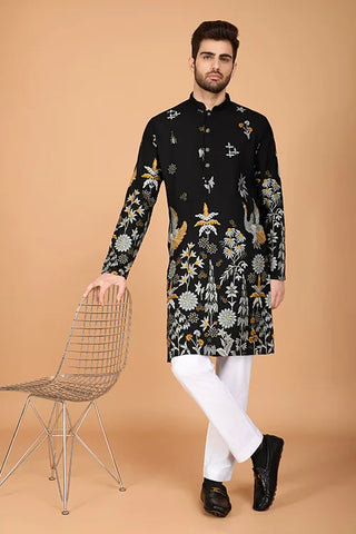 Black Designer Viscose Rayon Men's Kurta Online