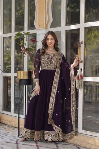 Fancy Faux Blooming with Embroidery Zari Sequins work Gown Set
