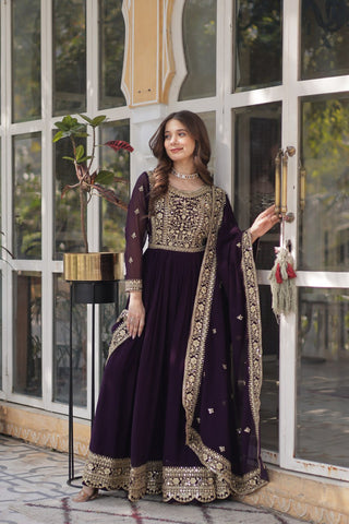 Fancy Faux Blooming with Embroidery Zari Sequins work Gown Set
