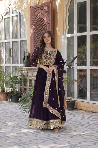 Fancy Faux Blooming with Embroidery Zari Sequins work Gown Set
