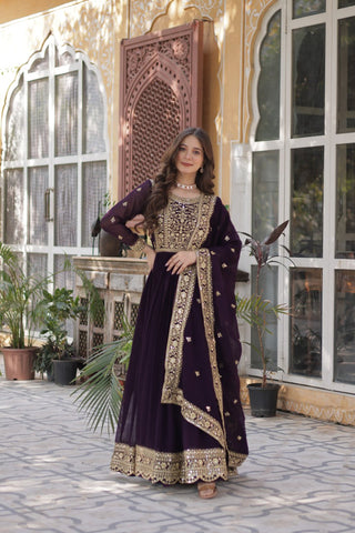 Fancy Faux Blooming with Embroidery Zari Sequins work Gown Set
