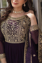 Fancy Faux Blooming with Embroidery Zari Sequins work Gown Set

