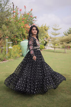 Designer Faux Georgette Bandhani Print Kutchi Patchwork Navratri Gown
